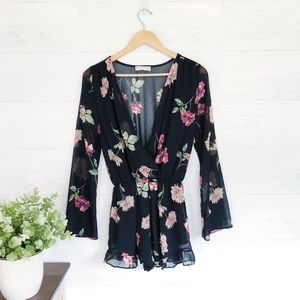 Altar’d State Black Floral Long Sleeve Romper 358